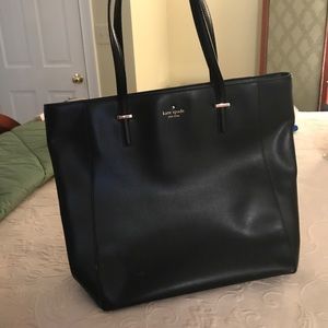 Kate Spade black leather zip top tote